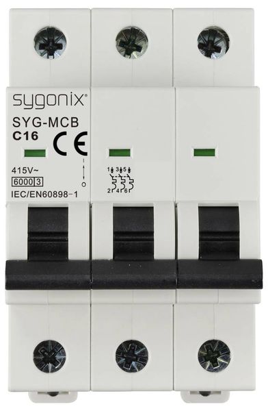 Produktbild: Sygonix SY-6441084 SYG-MCB 3P/C16/6KA Leitungsschutzschalter 3polig 16A 415 V/AC