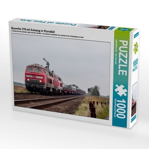 Produktbild: CALVENDO Puzzle Baureihe 218 mit Autozug in Klanxb&uuml;ll 1000 Teile Puzzle quer | 1000 Teile Lege-Gr&ouml;&szlig;e 64 &times; 48 cm Foto-Puzzle f&uuml;r gl&uuml;ckliche Stunden