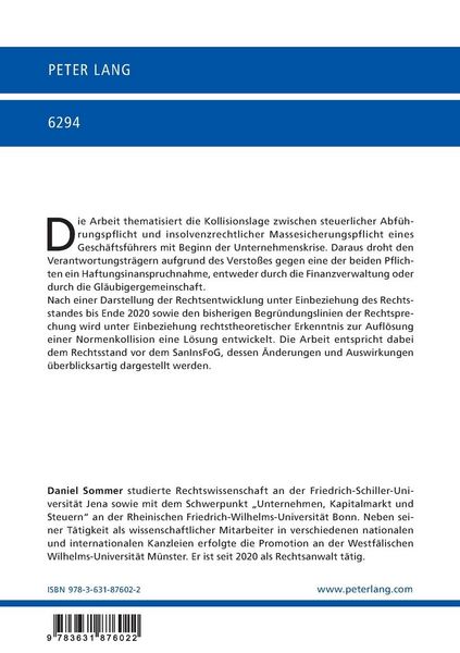 Produktbild: Die Pflichtenkollision zwischen steuerlichen Abf&uuml;hrungspflichten und insolvenzrechtlicher Massesicherungspflicht