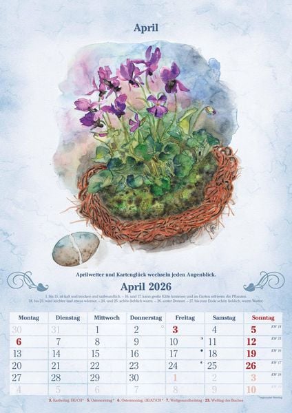 Produktbild: 100-jähriger Kalender 2026 - Bildkalender A3 (29,7x42 cm) - mit Feiertagen (DE/AT/CH) und Platz für Notizen - inkl. Bauernregeln - Wandkalender