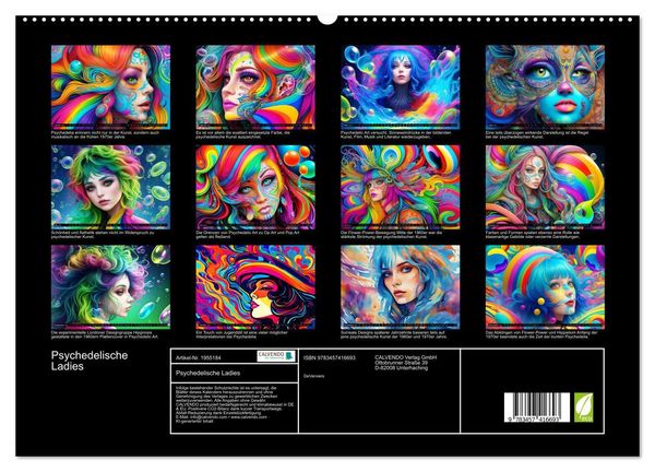 Produktbild: Psychedelische Ladies (hochwertiger Premium Wandkalender 2026 DIN A2 quer), Kunstdruck in Hochglanz