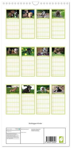 Produktbild: Familienplaner 2026 - Bulldoggen-Kinder mit 5 Spalten (Wandkalender, 21 x 45 cm) CALVENDO