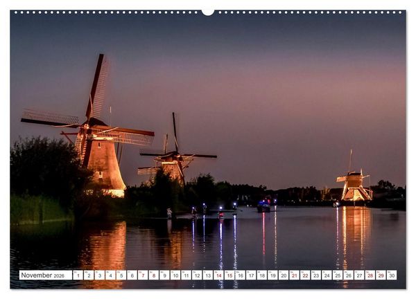 Produktbild: Die Windm&uuml;hlen von Kinderdijk - UNESCO Welterbe (hochwertiger Premium Wandkalender 2026 DIN A2 quer), Kunstdruck in Hochglanz