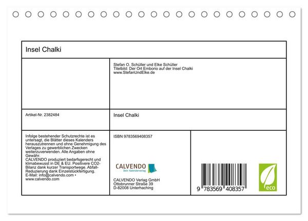 Produktbild: Insel Chalki (Tischkalender 2027 DIN A5 quer), CALVENDO Monatskalender