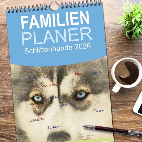 Produktbild: Familienplaner 2026 - Schlittenhunde 2026 mit 5 Spalten (Wandkalender, 21 x 45 cm) CALVENDO