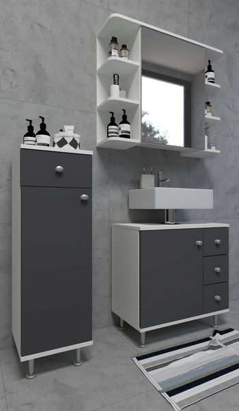Produktbild: Badm&ouml;bel Midischrank Badschrank Schublade Nilosi