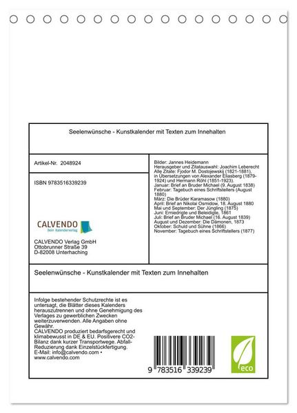 Produktbild: Seelenw&uuml;nsche - Kunstkalender mit Texten zum Innehalten (Tischkalender 2026 DIN A5 hoch), CALVENDO Monatskalender