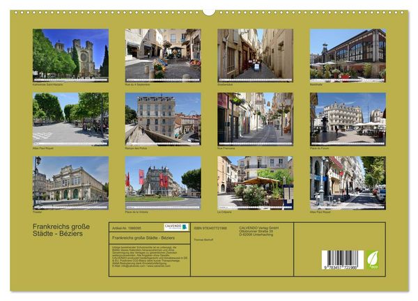 Produktbild: Frankreichs gro&szlig;e St&auml;dte - B&eacute;ziers (hochwertiger Premium Wandkalender 2026 DIN A2 quer), Kunstdruck in Hochglanz