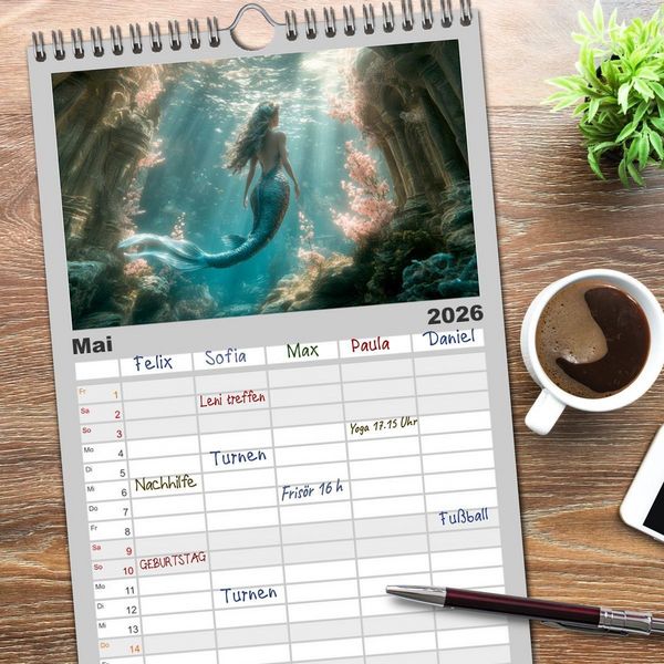 Produktbild: Familienplaner 2026 - FABELWESEN M&auml;rchenhafte Tr&auml;ume mit 5 Spalten (Wandkalender, 21 x 45 cm) CALVENDO