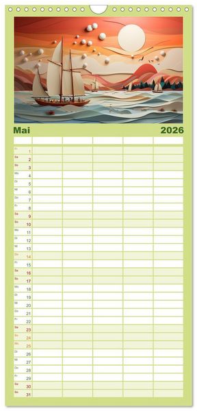 Produktbild: Familienplaner 2026 - Paper Art mit 5 Spalten (Wandkalender, 21 x 45 cm) CALVENDO