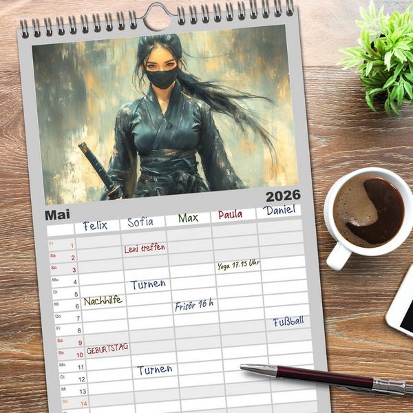 Produktbild: Familienplaner 2026 - Mein Samurai mit 5 Spalten (Wandkalender, 21 x 45 cm) CALVENDO