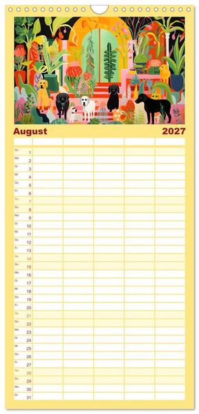 Produktbild: Familienplaner 2027 - Hunde Kunstwerke - Hunde im Stil des Fauvismus k&uuml;nstlerisch gestaltet mit 5 Spalten (Wandkalender, 21 x 45 cm) CALVENDO