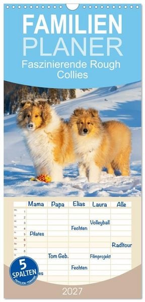 Produktbild: Familienplaner 2027 - Faszinierende Rough Collies mit 5 Spalten (Wandkalender, 21 x 45 cm) CALVENDO