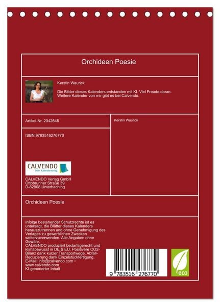Produktbild: Orchideen Poesie (Tischkalender 2026 DIN A5 hoch), CALVENDO Monatskalender