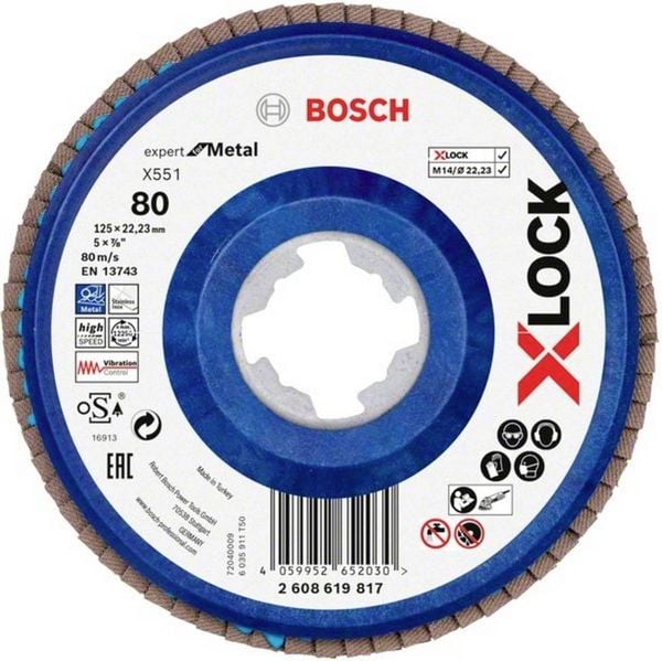 Produktbild: Bosch Accessories 2608619817 X551 F&auml;cherschleifscheibe Durchmesser 125 mm Bohrungs-&Oslash; 22.23 mm K&ouml;rnung (num) 80 1 St.