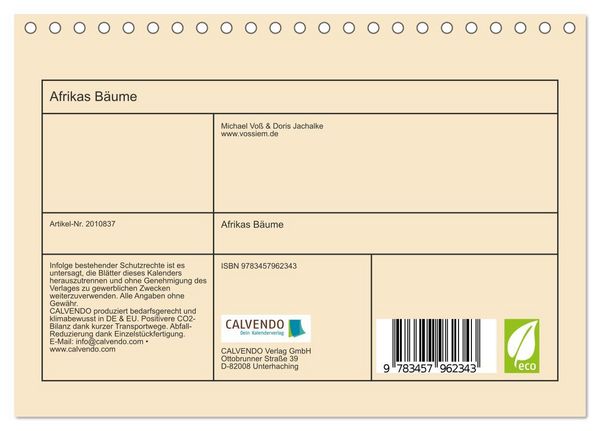 Produktbild: Afrikas B&auml;ume (Tischkalender 2026 DIN A5 quer), CALVENDO Monatskalender