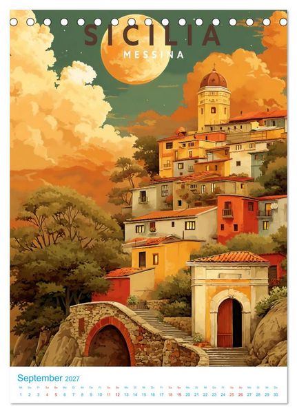 Produktbild: Sizilien - Old School Poster Style (Tischkalender 2027 DIN A5 hoch), CALVENDO Monatskalender