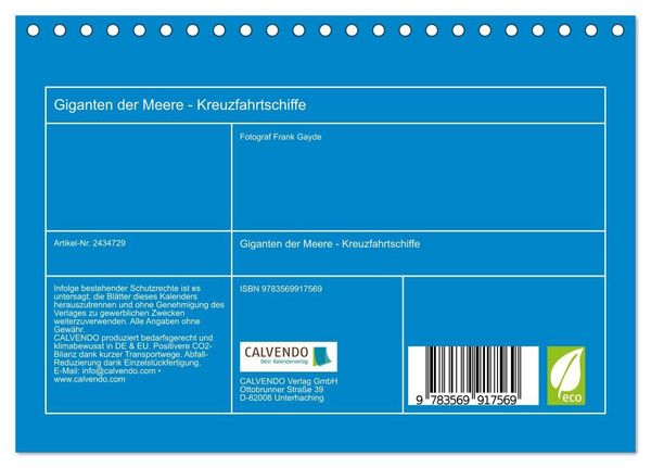 Produktbild: Giganten der Meere - Kreuzfahrtschiffe (Tischkalender 2027 DIN A5 quer), CALVENDO Monatskalender