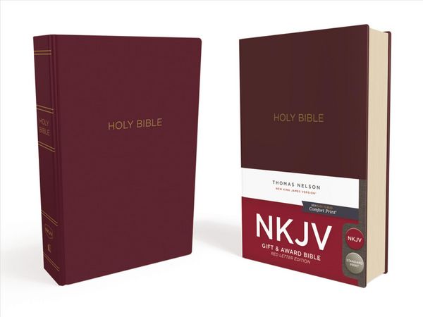 Produktbild: NKJV, Gift and Award Bible, Leather-Look, Burgundy, Red Letter, Comfort Print