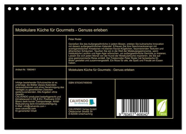 Produktbild: Molekulare K&uuml;che f&uuml;r Gourmets - Genuss erleben (Tischkalender 2026 DIN A5 quer), CALVENDO Monatskalender