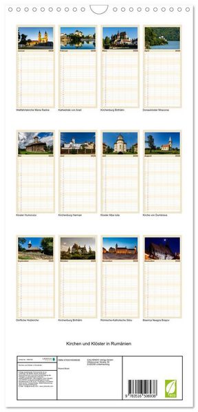 Produktbild: Familienplaner 2026 - Kirchen und Kl&ouml;ster in Rum&auml;nien mit 5 Spalten (Wandkalender, 21 x 45 cm) CALVENDO