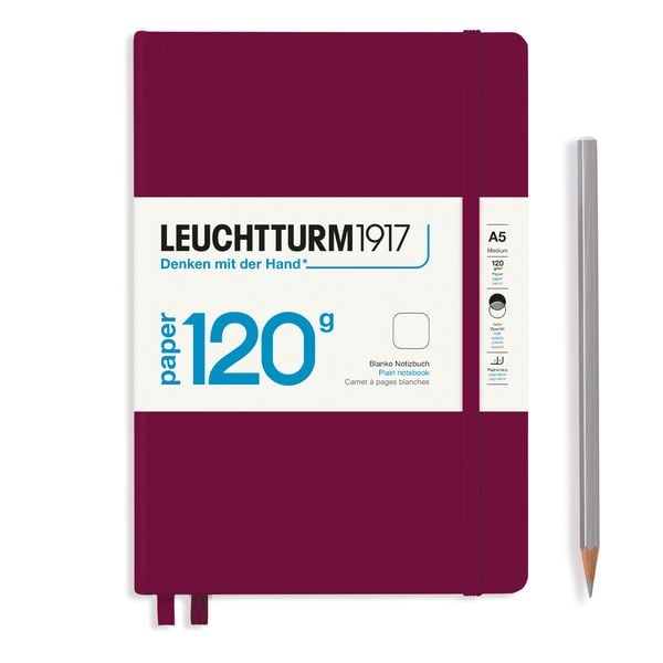 Produktbild: LEUCHTTURM1917 Notizbuch Medium (A5), EDITION 120, Hardcover, 203 nummeriete Seiten, Port Red, blanko
