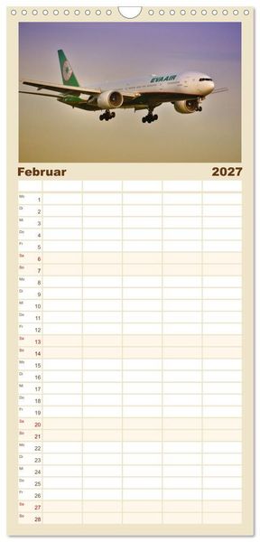 Produktbild: Familienplaner 2027 - Flugzeuge auf Europas Flugh&auml;fen mit 5 Spalten (Wandkalender, 21 x 45 cm) CALVENDO