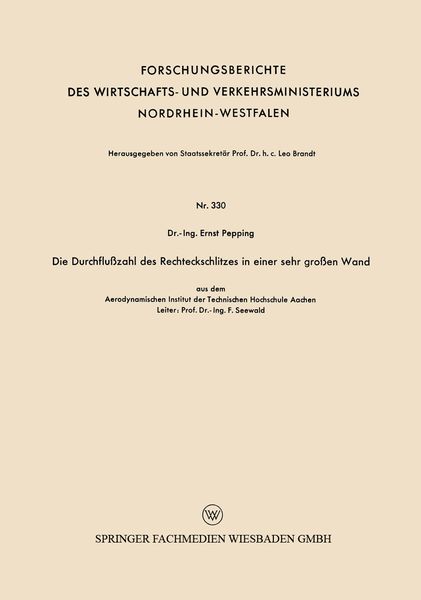 Produktbild: Die Durchflu&szlig;zahl des Rechteckschlitzes in einer sehr gro&szlig;en Wand