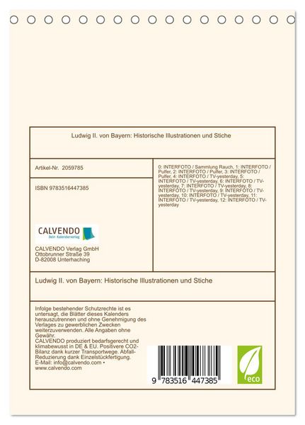Produktbild: Ludwig II. von Bayern: Historische Illustrationen und Stiche (Tischkalender 2026 DIN A5 hoch), CALVENDO Monatskalender