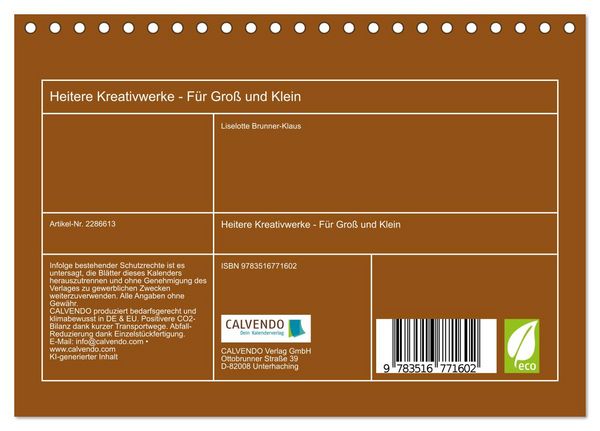 Produktbild: Heitere Kreativwerke - F&uuml;r Gro&szlig; und Klein (Tischkalender 2027 DIN A5 quer), CALVENDO Monatskalender