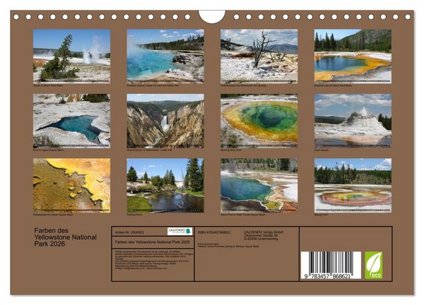 Produktbild: Farben des Yellowstone National Park 2026 (Wandkalender 2026 DIN A4 quer), CALVENDO Monatskalender