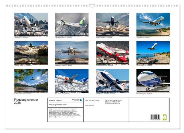 Produktbild: Flugzeugkalender 2026 (Wandkalender 2026 DIN A2 quer), CALVENDO Monatskalender
