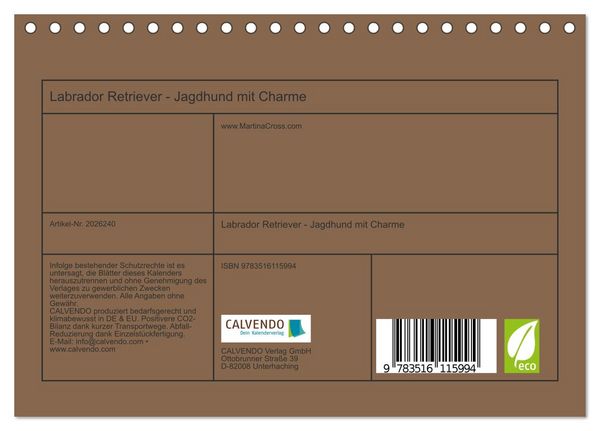 Produktbild: Labrador Retriever - Jagdhund mit Charme (Tischkalender 2026 DIN A5 quer), CALVENDO Monatskalender