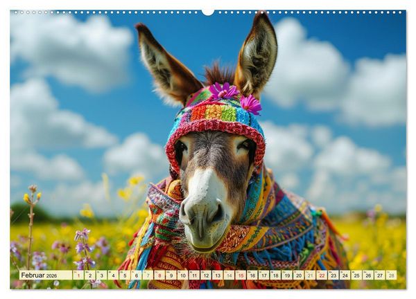 Produktbild: Esel mit Hut! Blumige Eleganz f&uuml;r ein modisches M&auml;rchen (hochwertiger Premium Wandkalender 2026 DIN A2 quer), Kunstdruck in Hochglanz