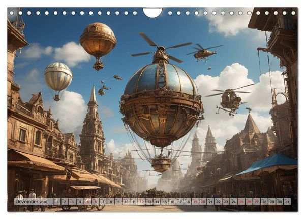 Produktbild: Steampunk - fantastische Flugger&auml;te (Wandkalender 2026 DIN A4 quer), CALVENDO Monatskalender