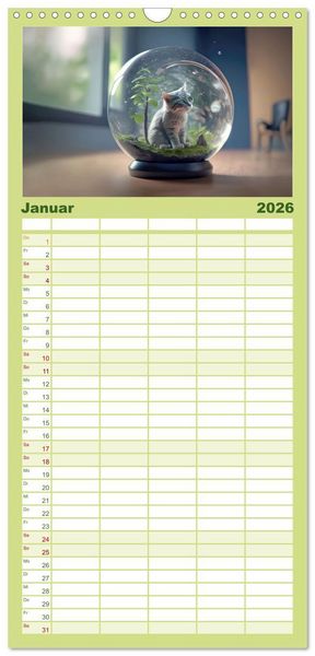 Produktbild: Familienplaner 2026 - Miniaturwelt in der Glaskugel mit 5 Spalten (Wandkalender, 21 x 45 cm) CALVENDO