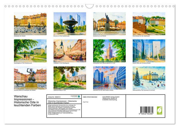Produktbild: Warschau Impressionen - Historische Orte in leuchtenden Farben (Wandkalender 2026 DIN A3 quer), CALVENDO Monatskalender