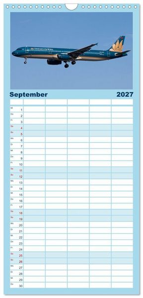 Produktbild: Familienplaner 2027 - Airbus A320 Das Brot und Butter Flugzeug mit 5 Spalten (Wandkalender, 21 x 45 cm) CALVENDO