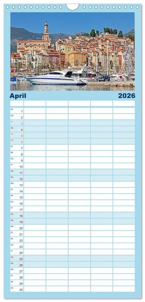 Produktbild: Familienplaner 2026 - C&ocirc;te d&rsquo;Azur - Sehnsuchtsort am Mittelmeer mit 5 Spalten (Wandkalender, 21 x 45 cm) CALVENDO