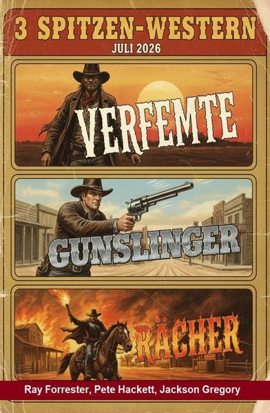 Produktbild: 3 Spitzen-Western Juli 2026: Verfemte, Gunslinger, R&auml;cher