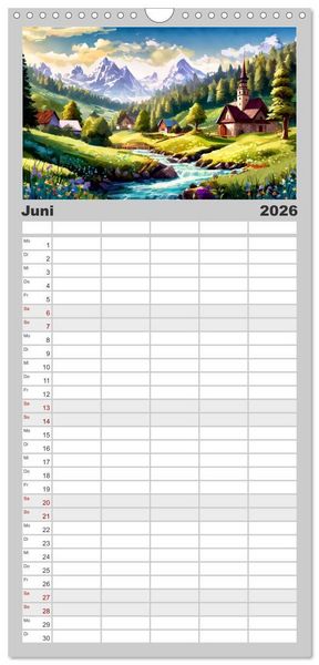 Produktbild: Familienplaner 2026 - Landschaften im Jahreskreis mit 5 Spalten (Wandkalender, 21 x 45 cm) CALVENDO
