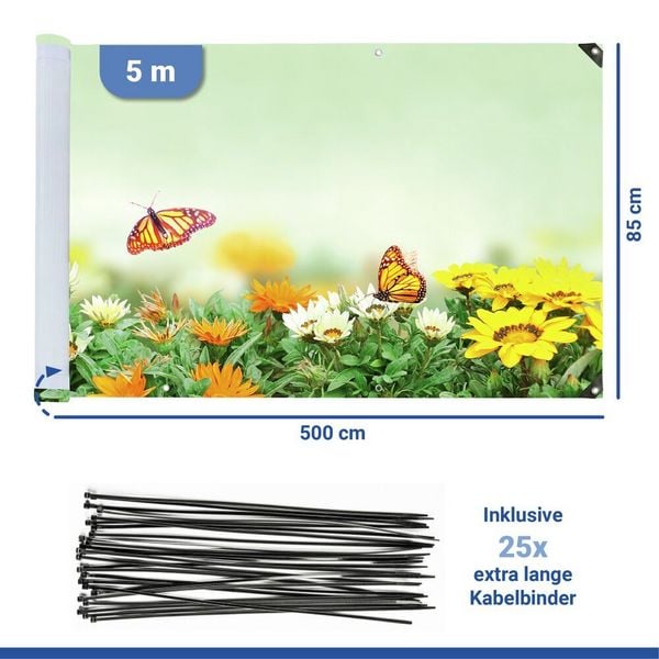 Produktbild: Balkon-Sichtschutz Mod. Schmetterling, 5 m, UV- und witterungsbest&auml;ndig