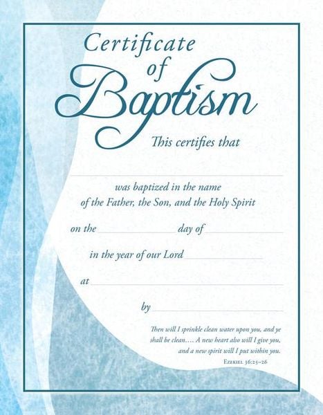 Produktbild: Baptism Certificate - Premium Stock Silver Foil Embossed (Pk of 6) - Ezekiel 36:25-26