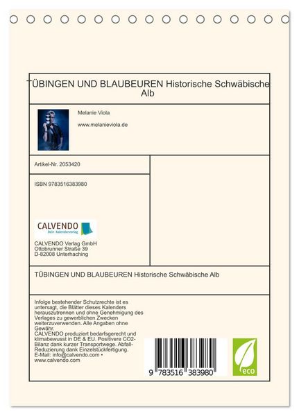 Produktbild: T&Uuml;BINGEN UND BLAUBEUREN Historische Schw&auml;bische Alb (Tischkalender 2026 DIN A5 hoch), CALVENDO Monatskalender