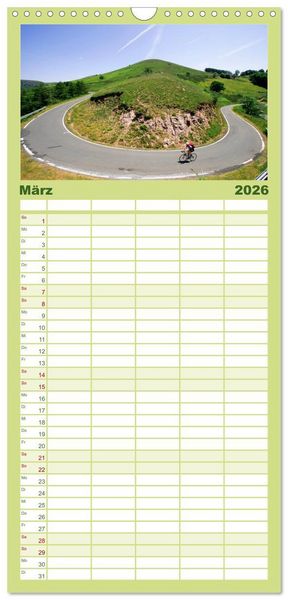 Produktbild: Familienplaner 2026 - Pyren&auml;enp&auml;sse mit dem Rennrad 2026 mit 5 Spalten (Wandkalender, 21 x 45 cm) CALVENDO