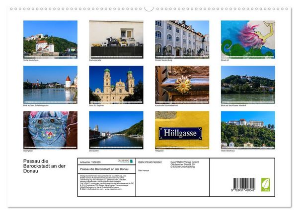 Produktbild: Passau die Barockstadt an der Donau (hochwertiger Premium Wandkalender 2026 DIN A2 quer), Kunstdruck in Hochglanz