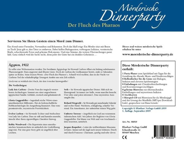 Pegasus BLA00010 - Mörderische Dinnerparty Der Fluch des Pharaos