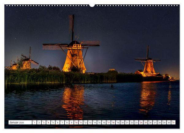 Produktbild: Die Windm&uuml;hlen von Kinderdijk - UNESCO Welterbe (hochwertiger Premium Wandkalender 2026 DIN A2 quer), Kunstdruck in Hochglanz