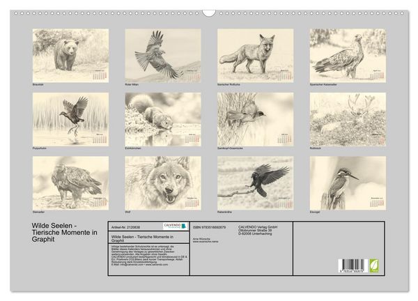 Produktbild: Wilde Seelen - Tierische Momente in Graphit (Wandkalender 2026 DIN A2 quer), CALVENDO Monatskalender