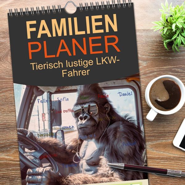 Produktbild: Familienplaner 2026 - Tierisch lustige LKW-Fahrer mit 5 Spalten (Wandkalender, 21 x 45 cm) CALVENDO